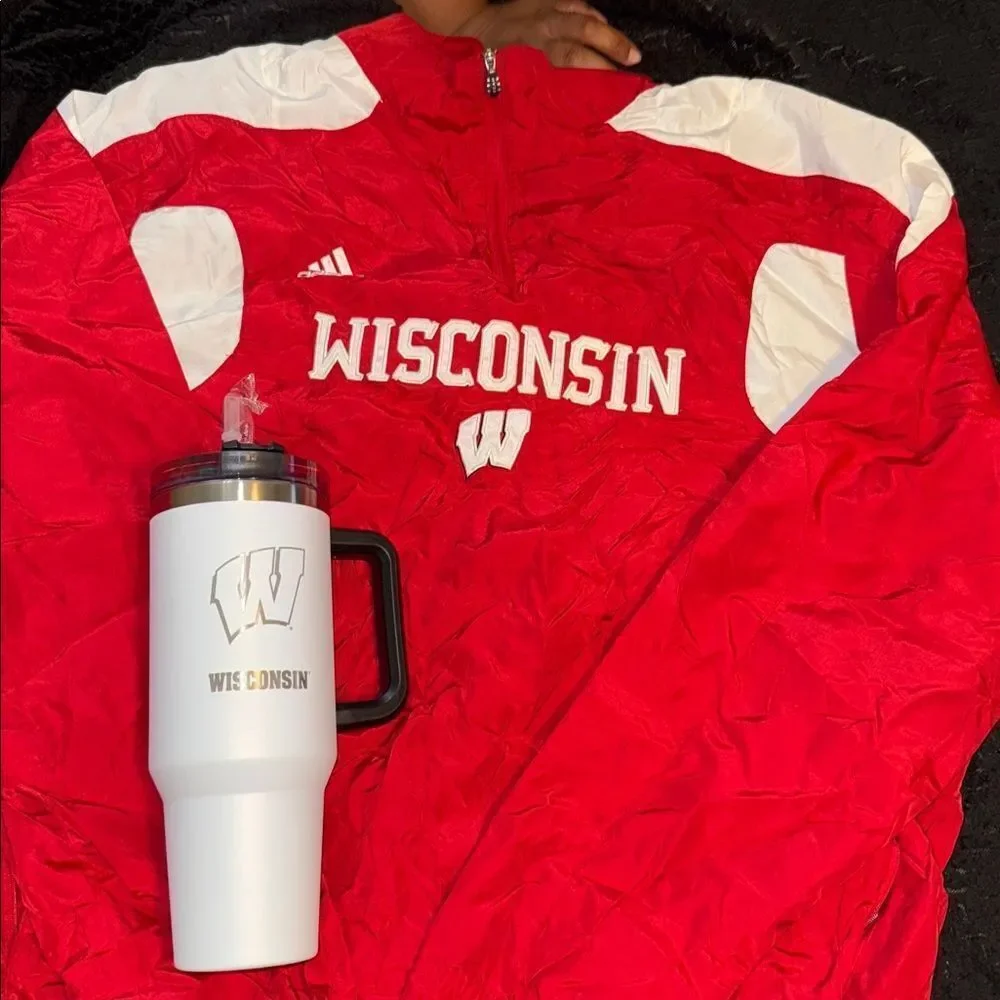 Adidas Wisconsin Red Windbreaker white